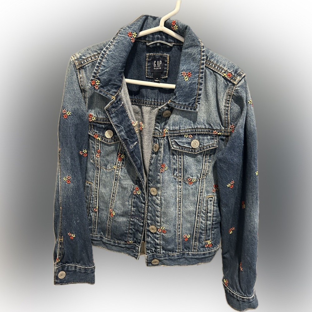 GAP Youth Girls Denim Jacket with Colorful Embroidery